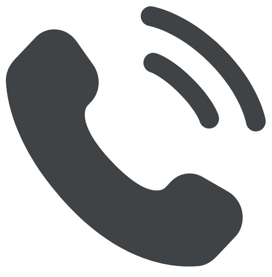 A black telephone handset icon with two curved lines above it, indicating a phone call or communication, on a white background.