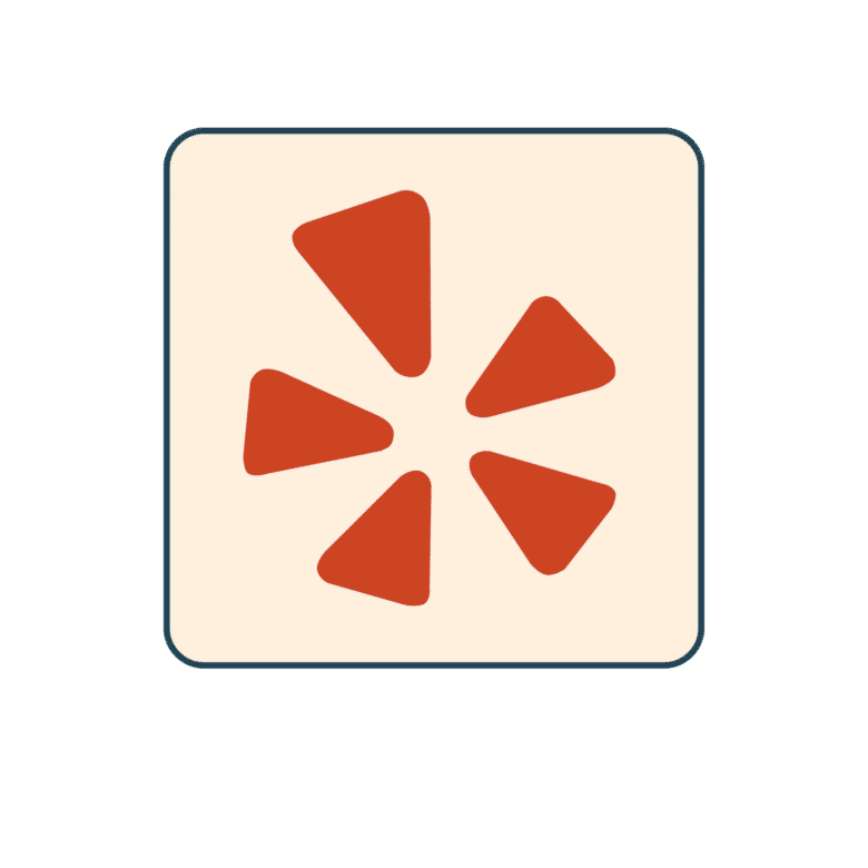A square icon with rounded corners, featuring five red, triangular shapes arranged in a starburst pattern on a light background.