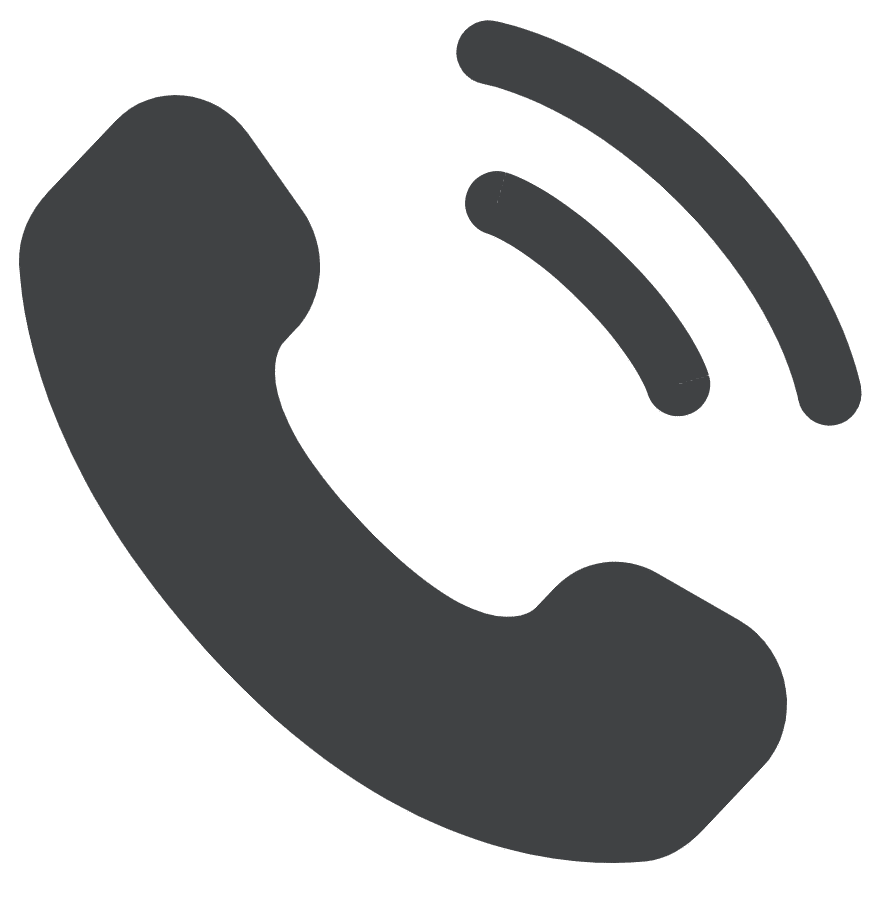 A black phone receiver icon with two curved lines above it, indicating a call or ringing, on a plain light background.
